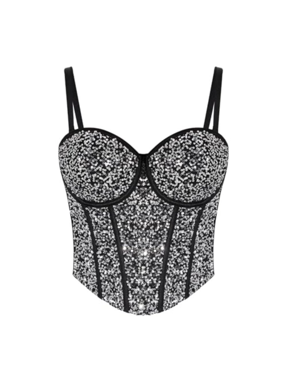 Sequin Crop Top Push Up Corset Bustier Spaghetti Strap Cami Tank Party Clubwear